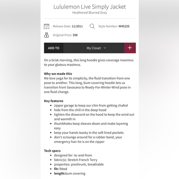 Size 10 Lululemon Live Simply Zip Up Hoodie Jacket - Picture 7 of 9